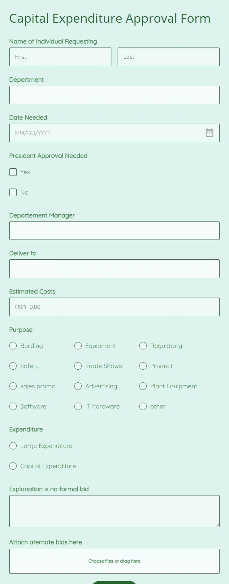 capital expenditure approval form template