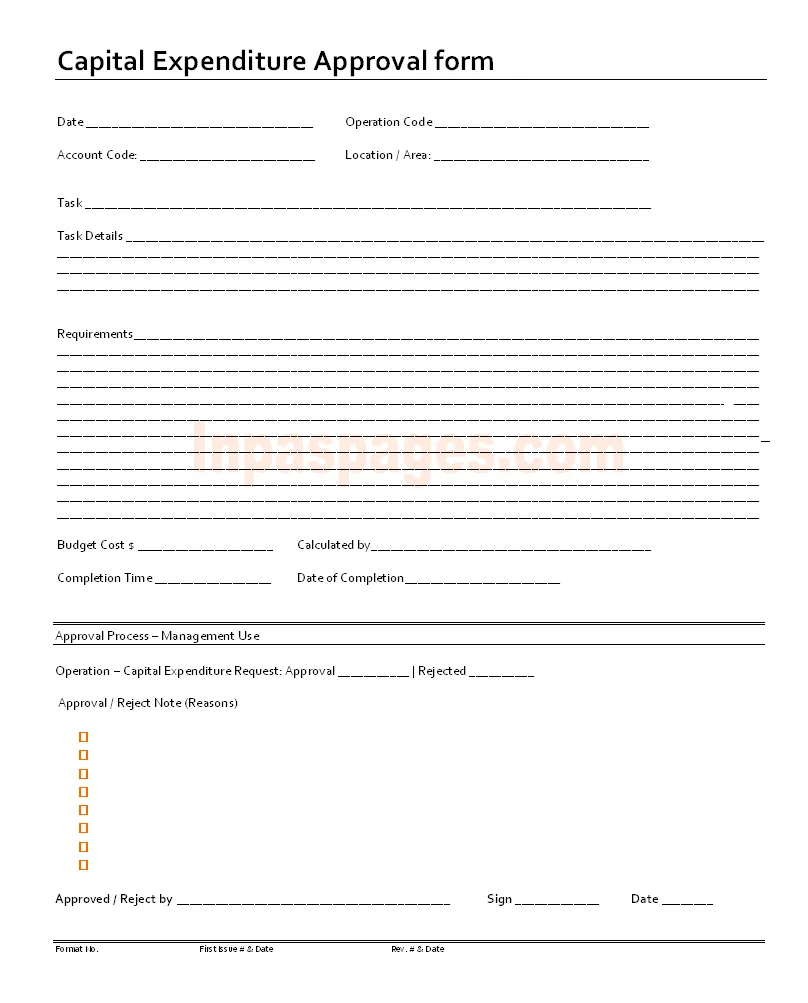 Printable capital expenditure approval form template