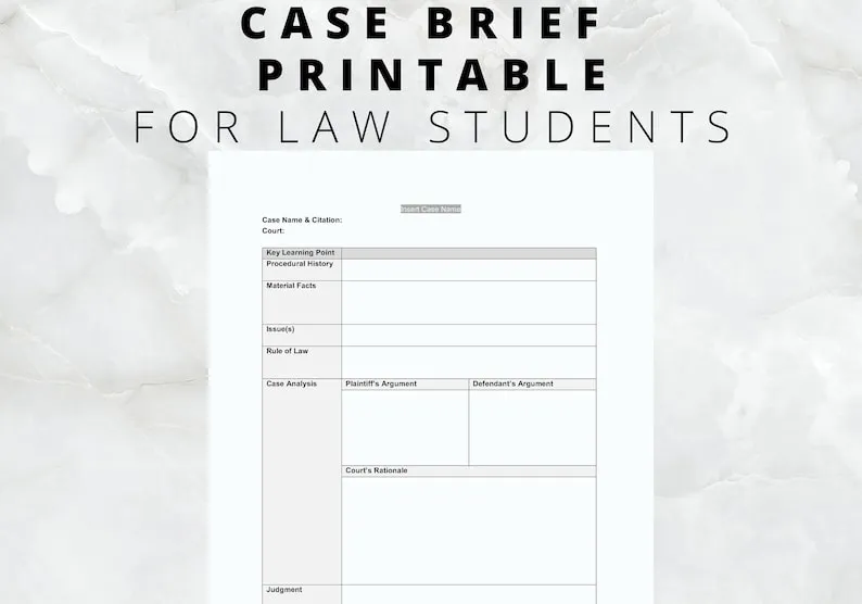 Printable law student case brief template