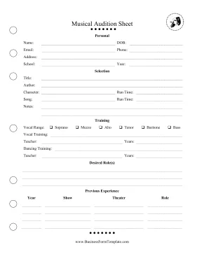 musical theater audition form template