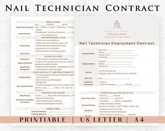 Printable nail technician job application form template