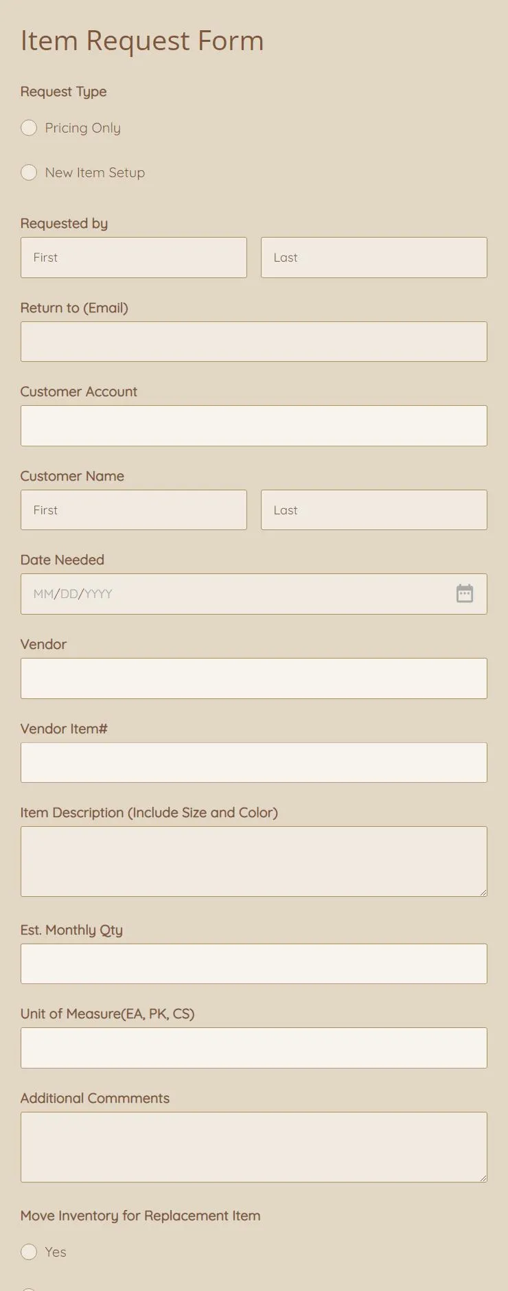 new item request form template