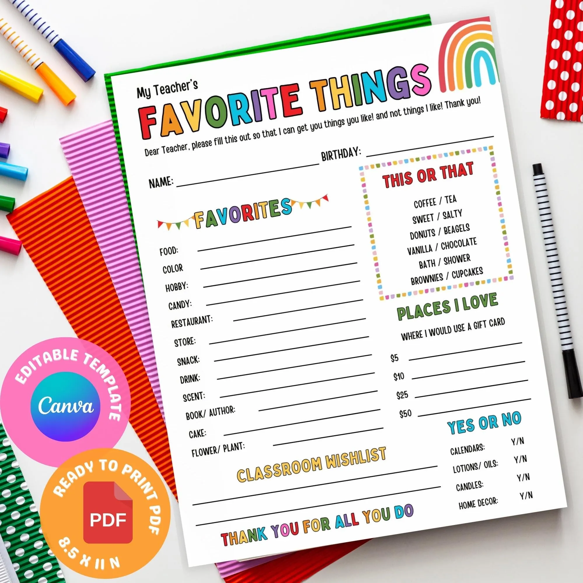 teacher favorite things form template
