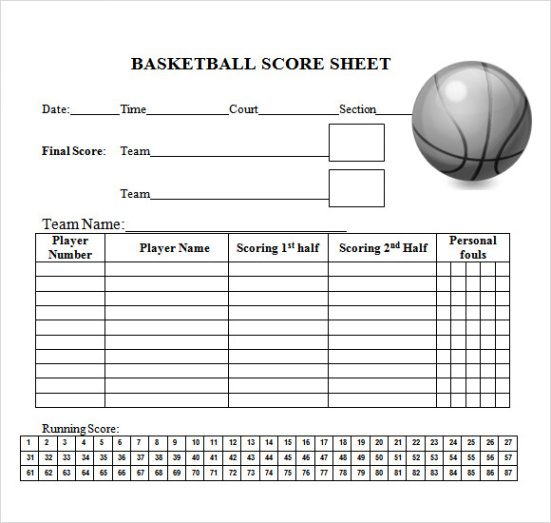 Blank Basketball Plus Minus Chart Template  Sample