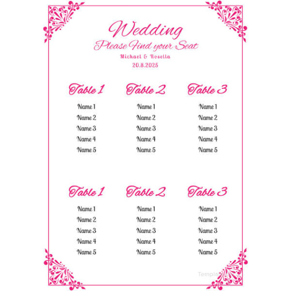 Free Blank Bridal Shower Seating Chart Template Excel Sample