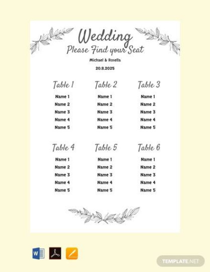 Free Editable 10 Person Round Table Seating Chart Template Word