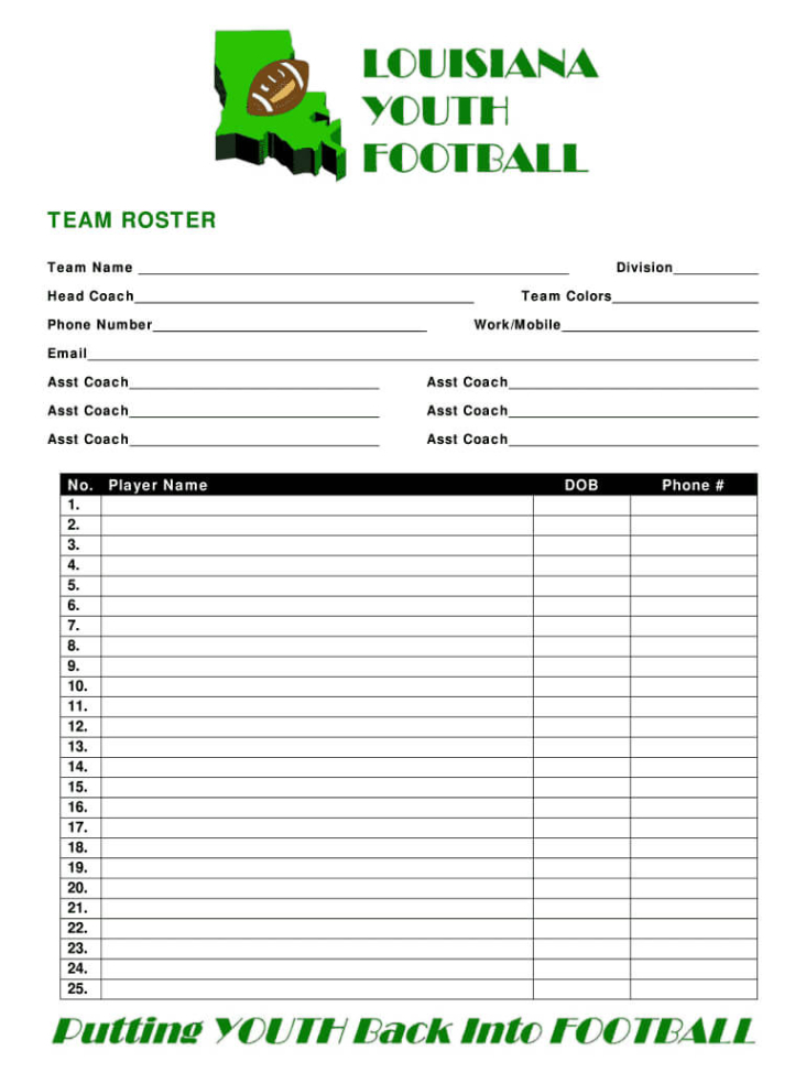 Free Editable Youth Football Depth Chart Template