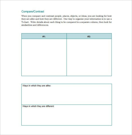 Printable Compare And Contrast Chart Template Excel