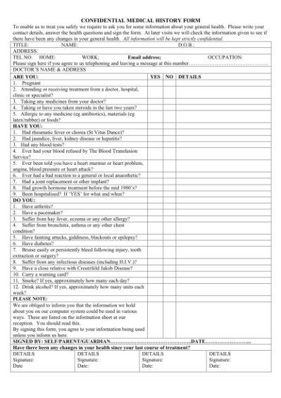 Printable Family Medical History Chart Template Doc