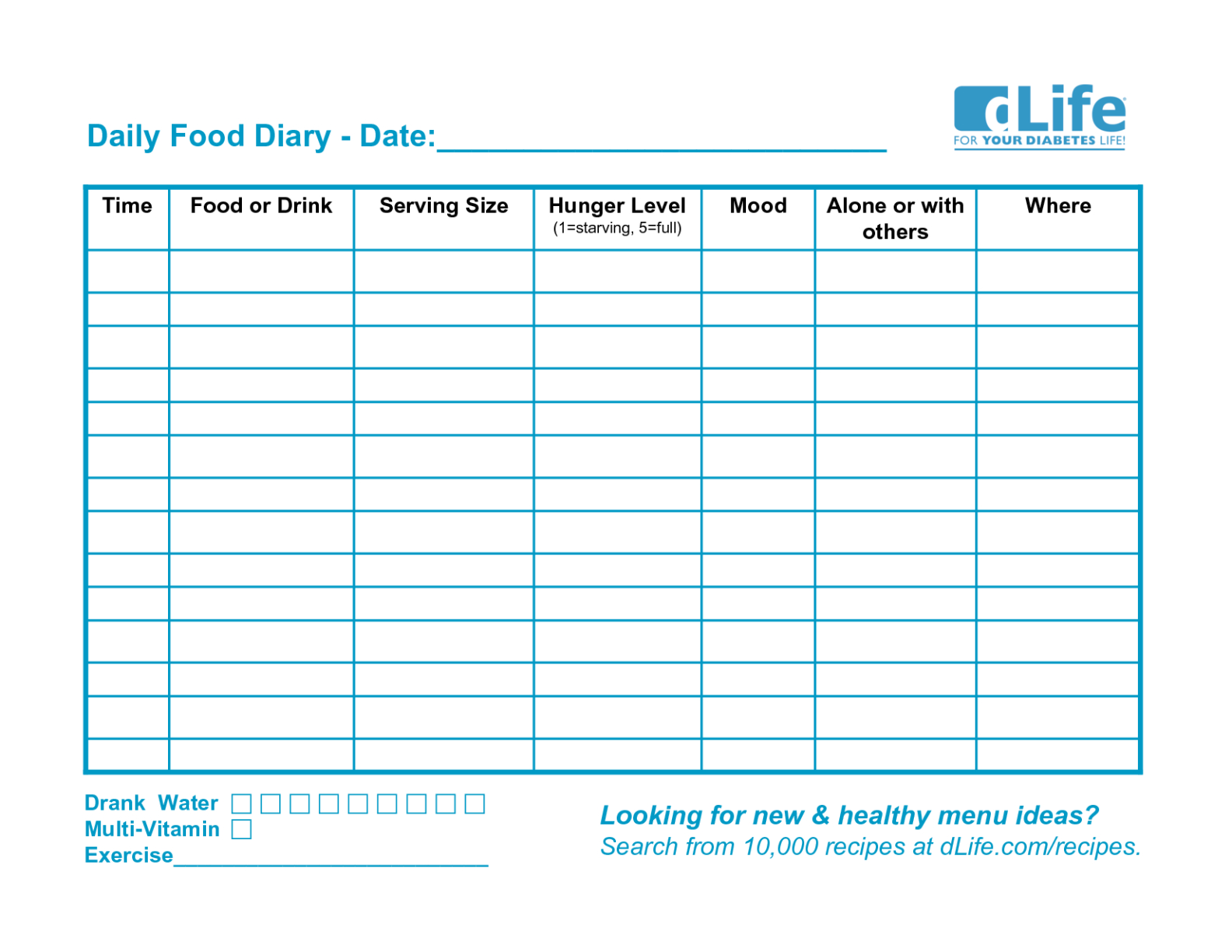 Printable Food And Fluid Intake Chart Template Excel