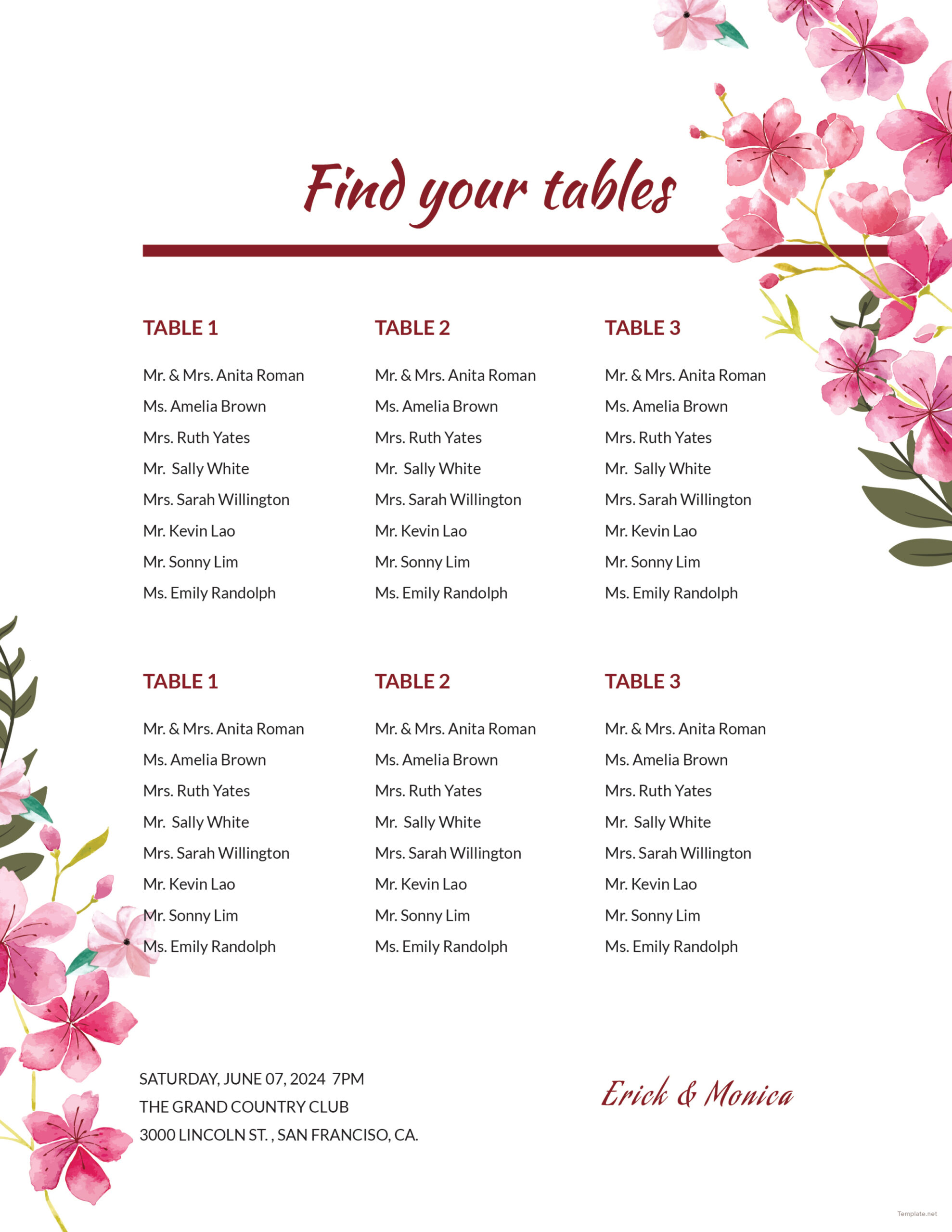 Blank 20 Table Seating Chart Template Doc