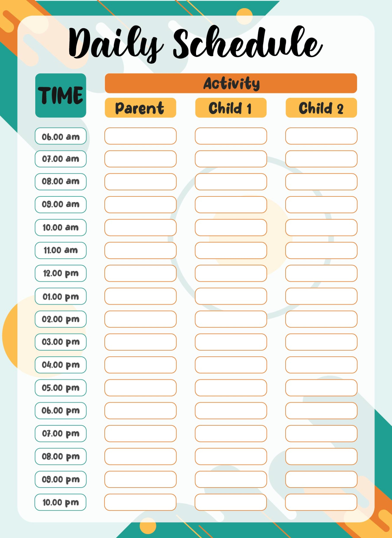 Custom 24 Hour Chart Check Template Word