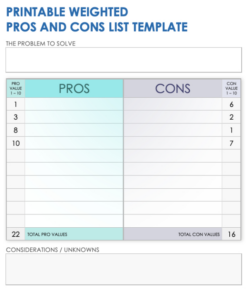 Custom Pros And Cons Chart Template Excel Sample