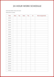 Editable 24 Hour Chart Check Template Word