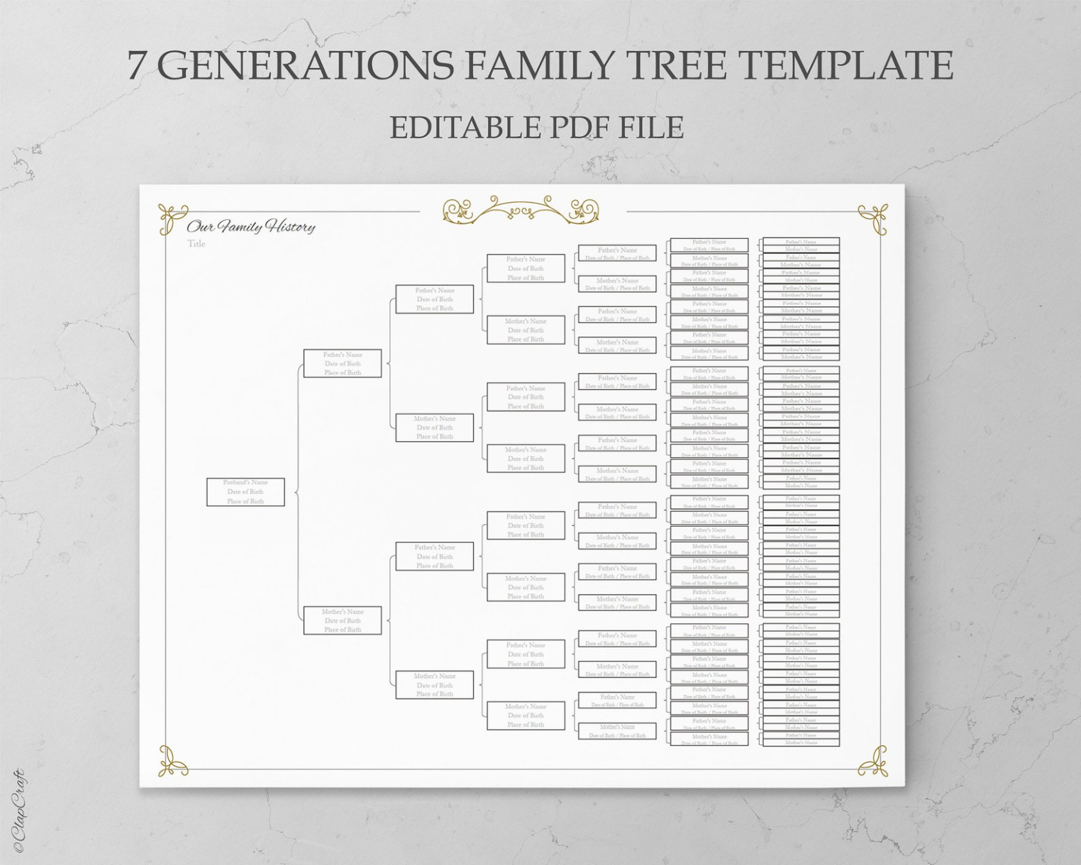 Free Custom 5 Generation Pedigree Chart Template Word