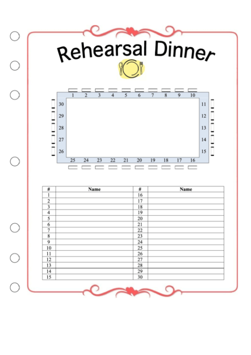 Free Custom Dinner Table Seating Chart Template Pdf Sample