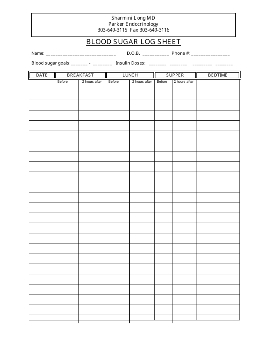 Free Editable Blood Glucose Monitoring Chart Template Pdf Sample