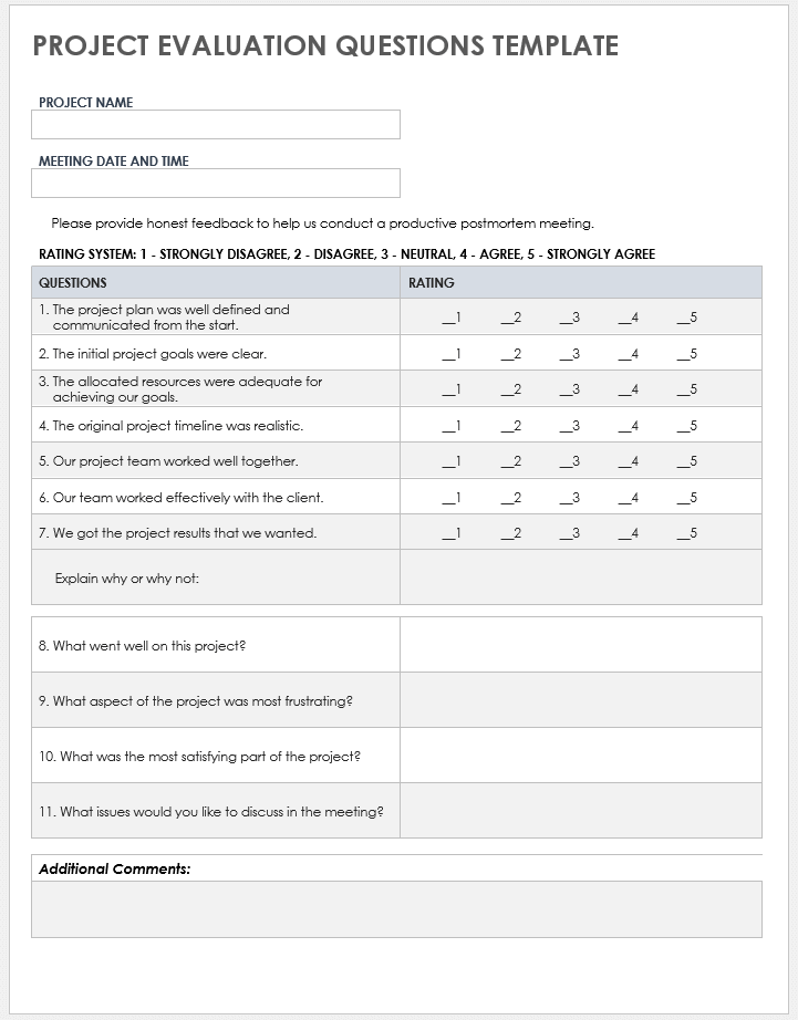 Project analysis and evaluation template