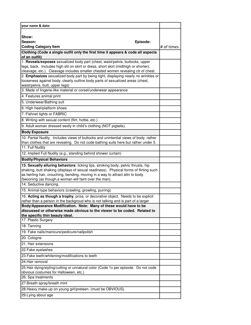 Content Analysis Coding Sheet Template