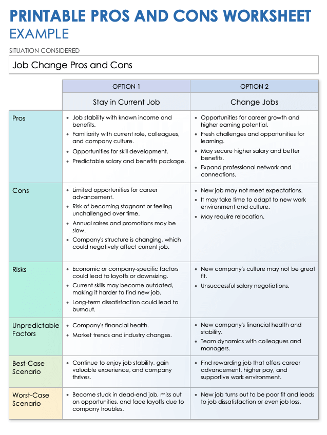 Pros and Cons Analysis Template