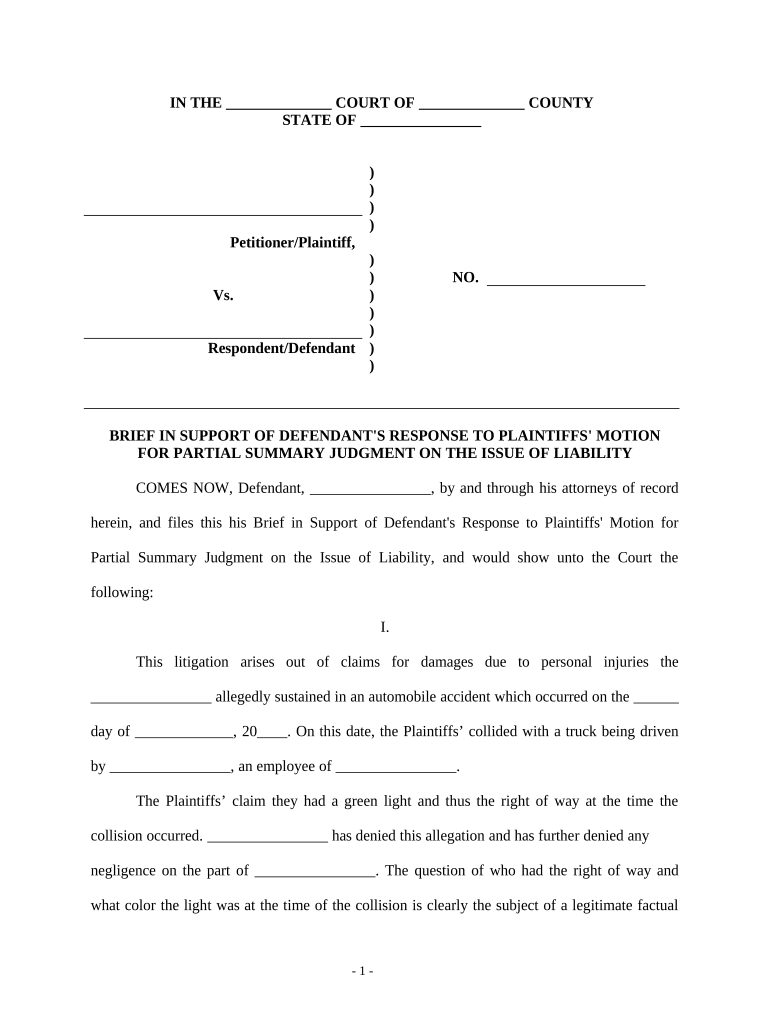 Defendants Motion for Summary Judgment Template