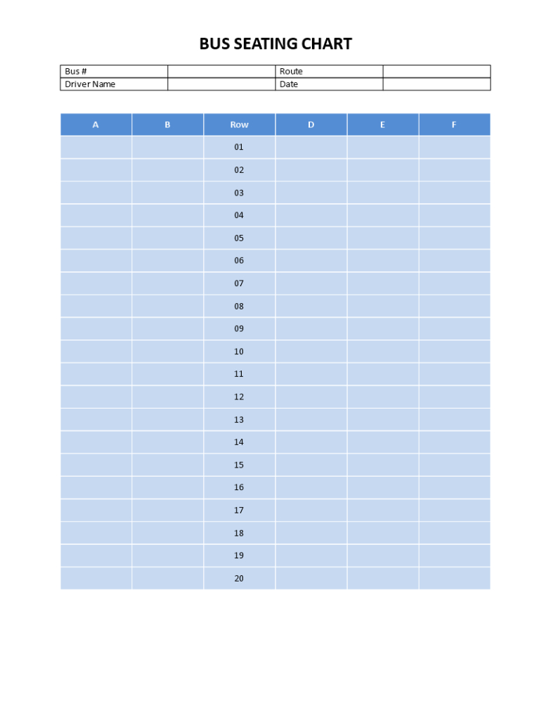 56 Passenger Bus Seating Chart Template Doc Sample