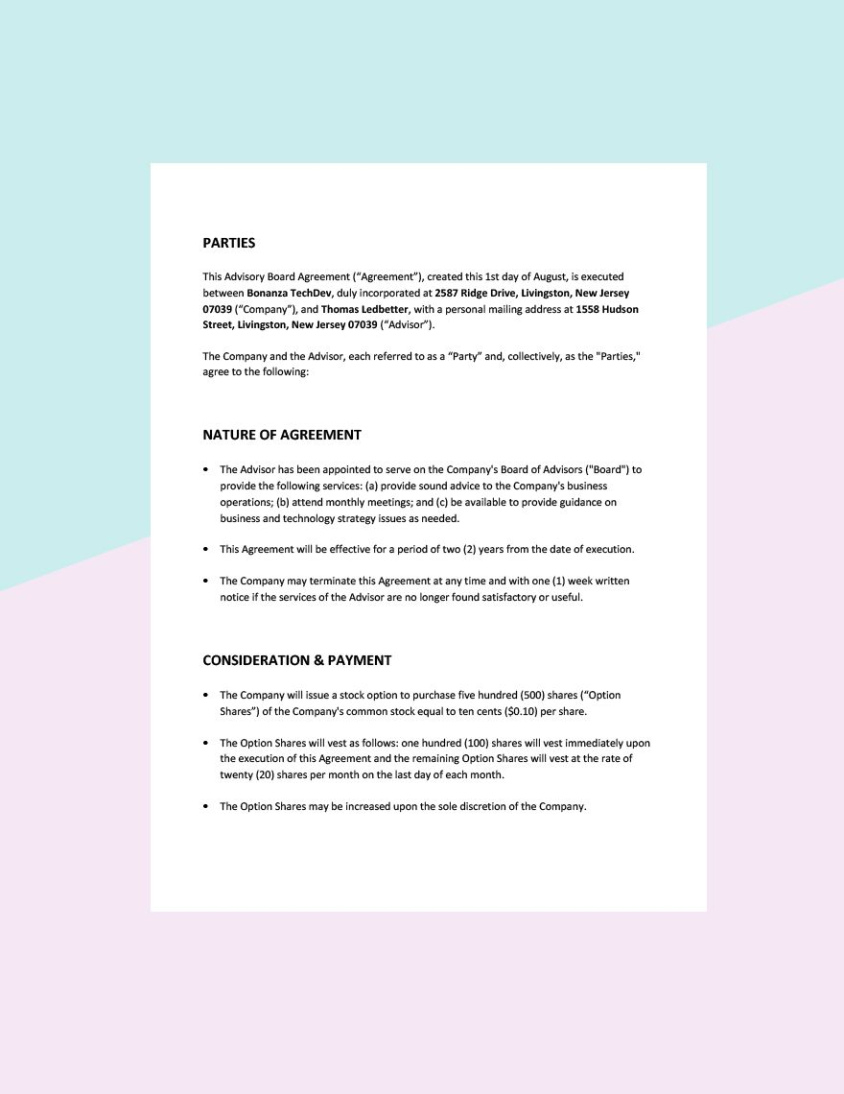 Custom Nonprofit Advisory Board Charter Template Word