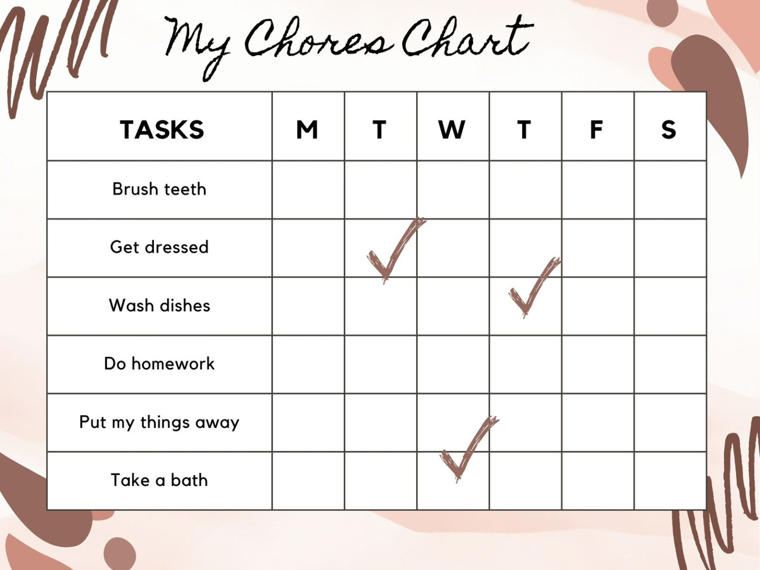 Free Blank Chore Chart For Adults Templates  Sample