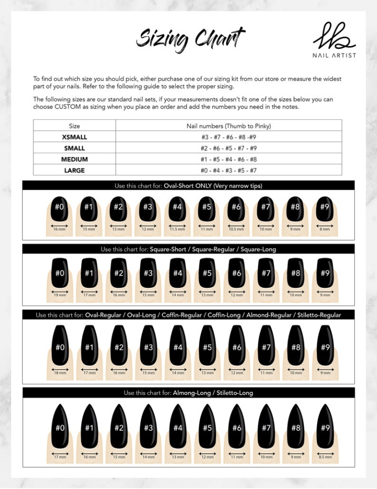 Free Blank Press On Nail Sizing Chart Template Pdf Sample