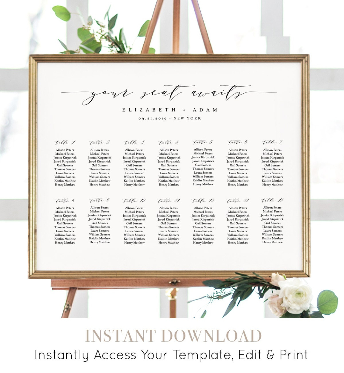 Free Blank Seating Chart For Wedding Template Excel