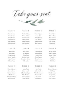 Free Blank Seating Chart For Wedding Template  Sample