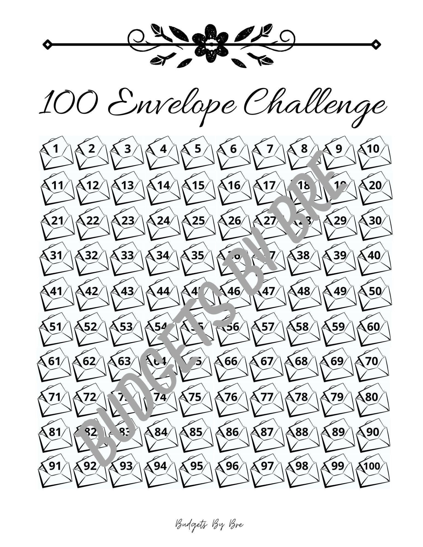 Free Custom 100 Envelope Challenge Chart Template  Sample