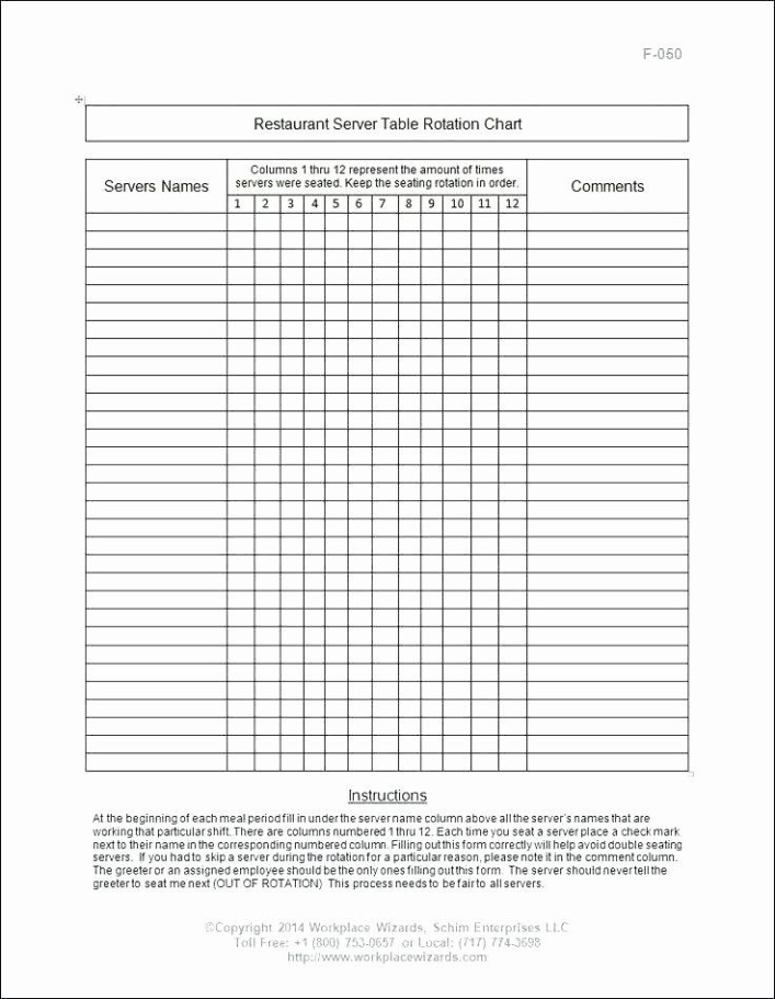 Restaurant Side Work Chart Template Pdf