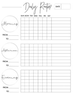 Daily Routine Time Table Chart Template Doc Sample