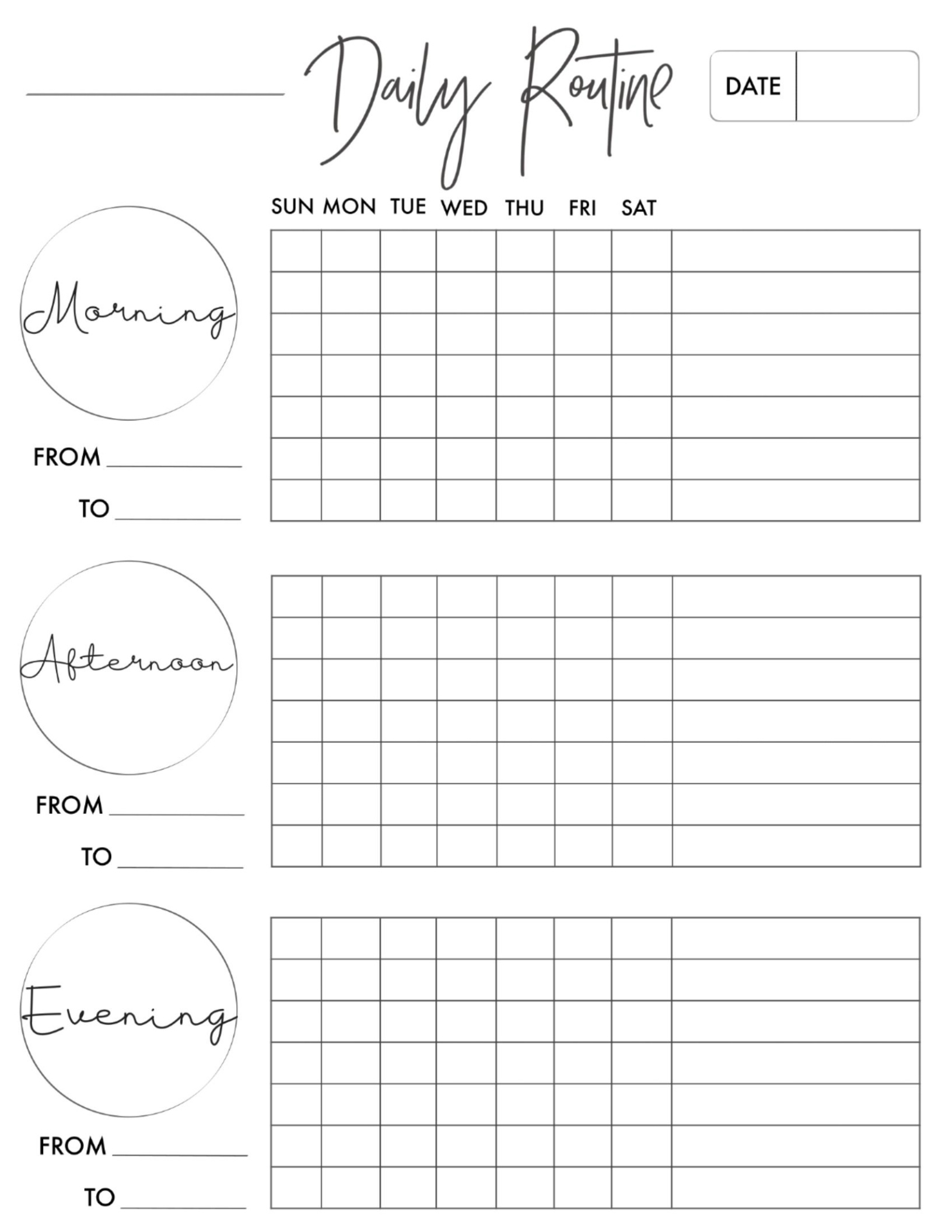 Daily Routine Time Table Chart Template Doc Sample