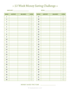 Free Printable Saving Money Challenge Chart Template Pdf Sample