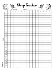 Free Printable Sleep Chart Template For Adults