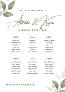 Free Printable Wedding Round Table Seating Chart Template  Sample