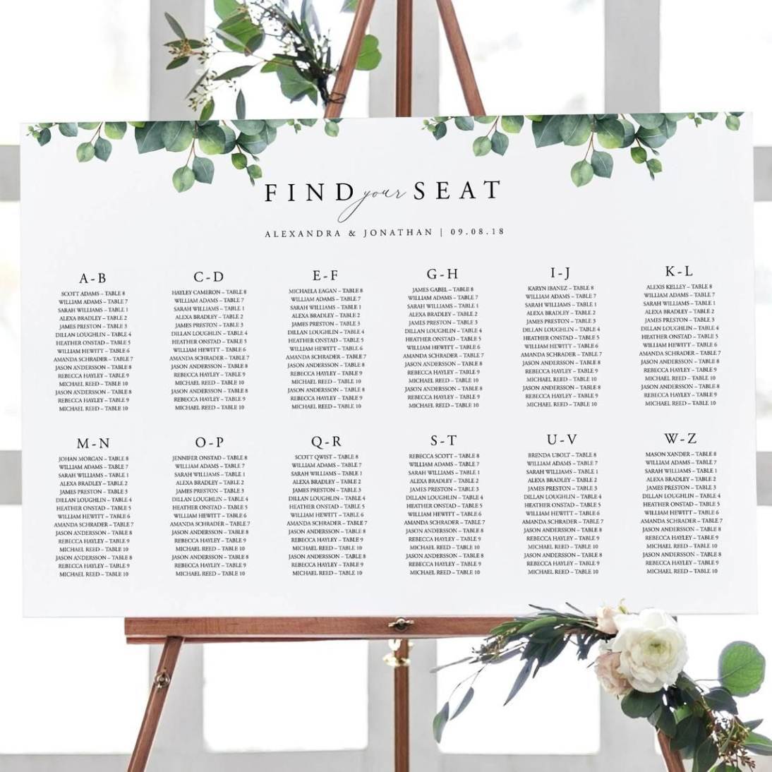 Printable Wedding Alphabetical Seating Chart Template Excel