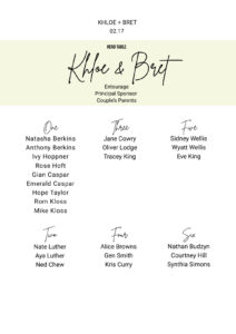 Wedding Head Table Seating Chart Template