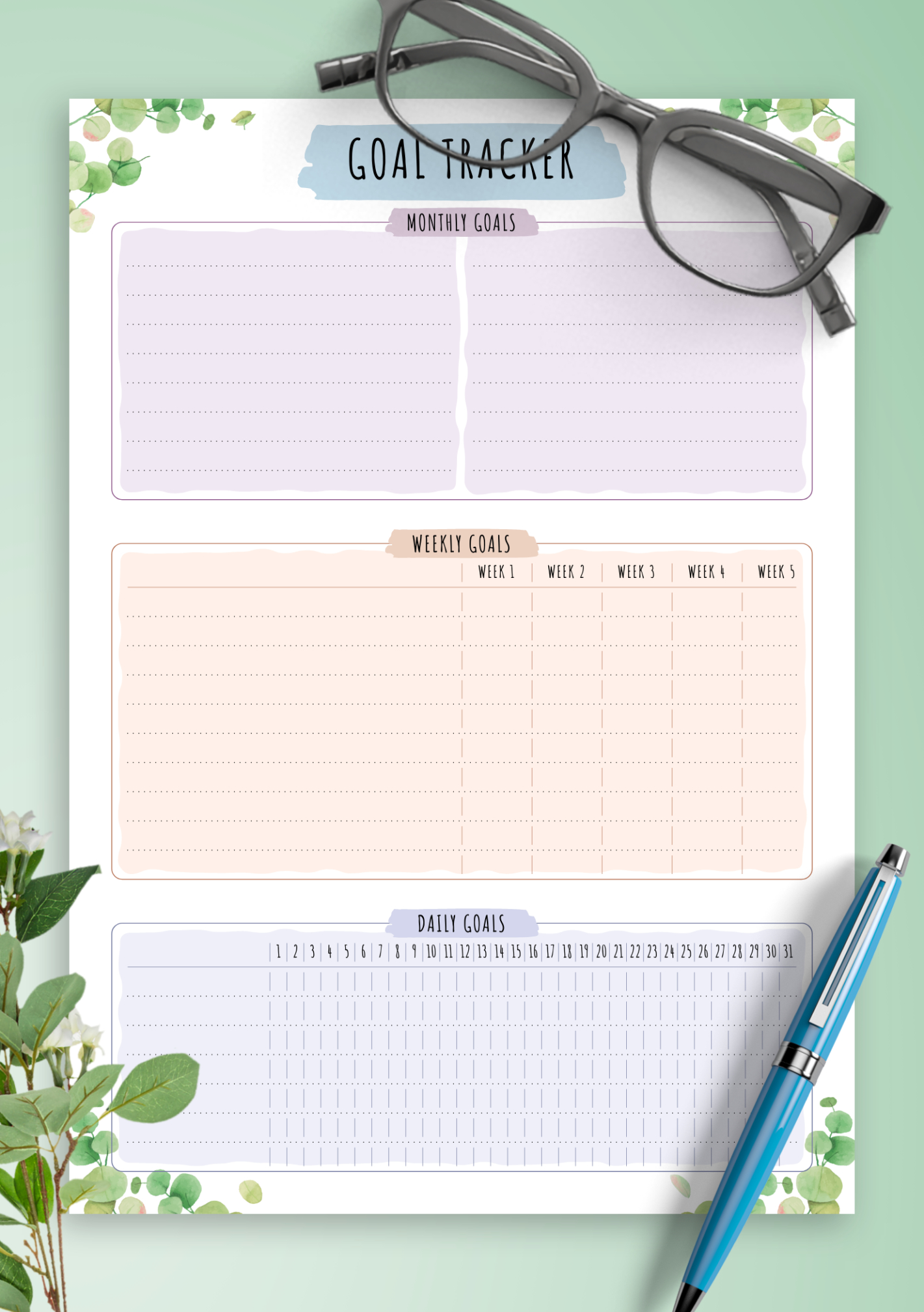 editable download printable goal tracker  floral style pdf student goal tracking template excel