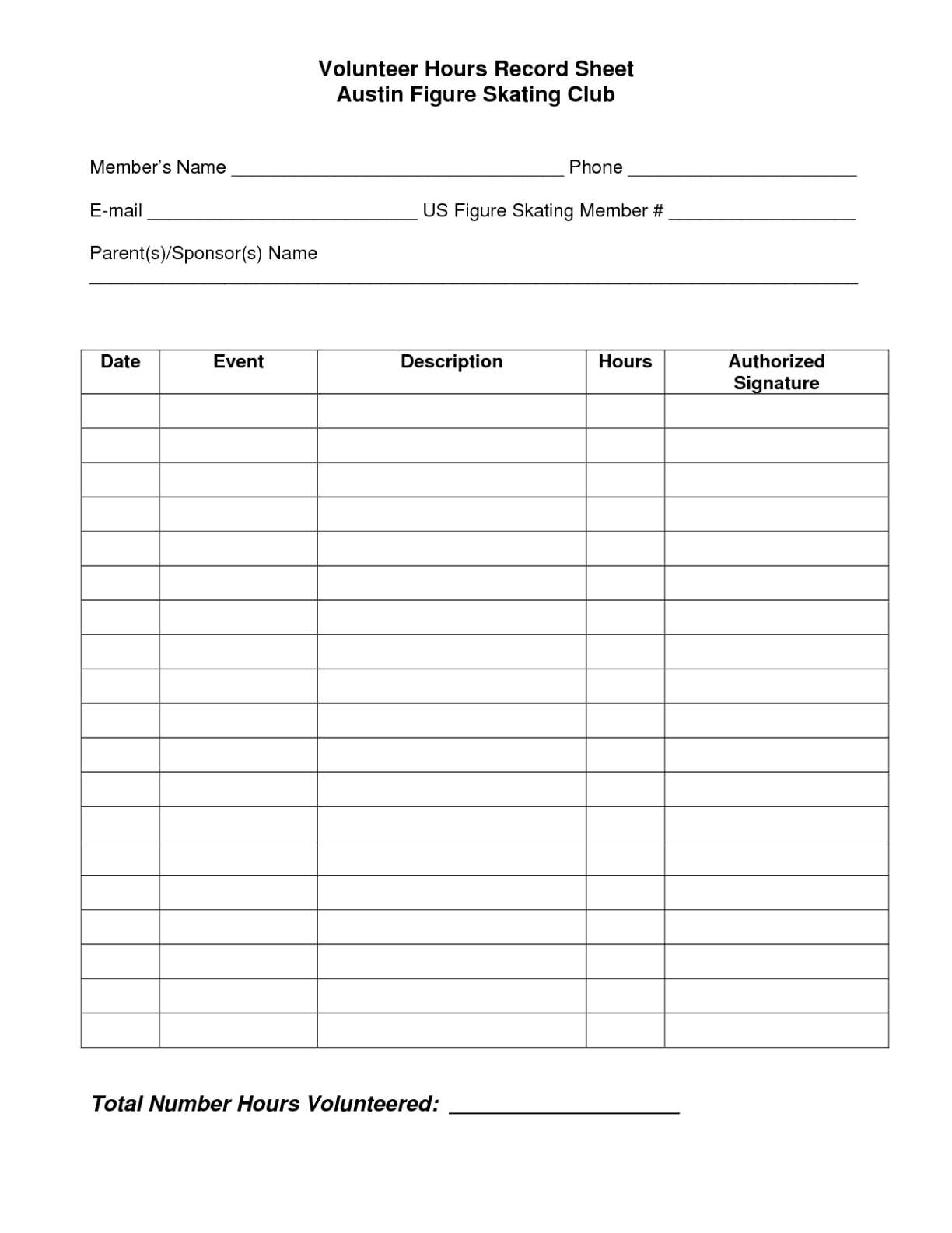 editable free printable volunteer sheet volunteer hour tracking template example