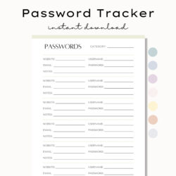 free printable password log password tracker fillable password keeper password organizer planner patient referral tracking template example