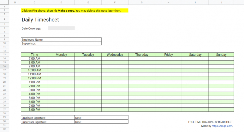 printable 4 time tracking spreadsheet templates for free  traqq blog work from home tracking template sample