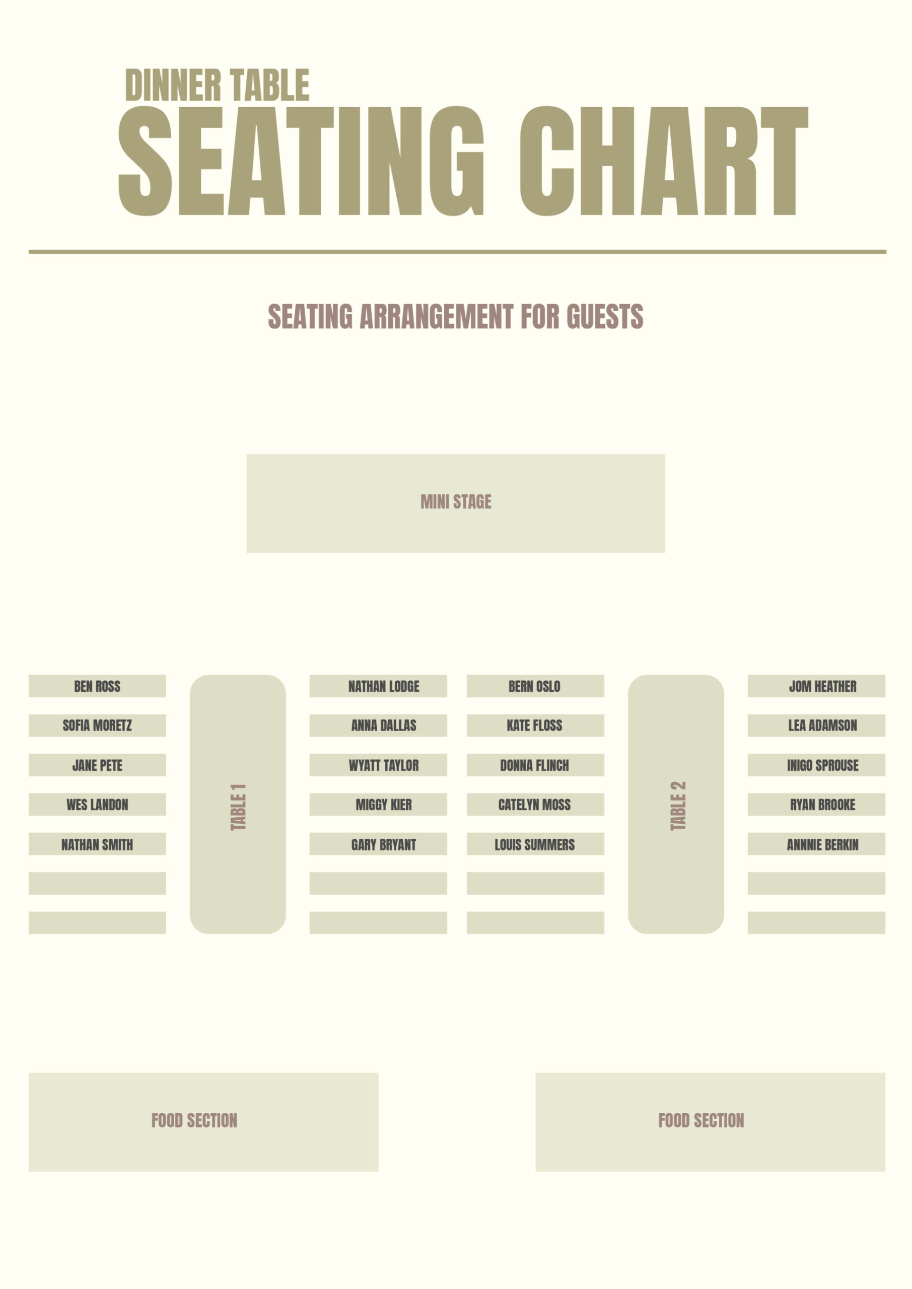 Printable Head Table Seating Chart Template  Sample