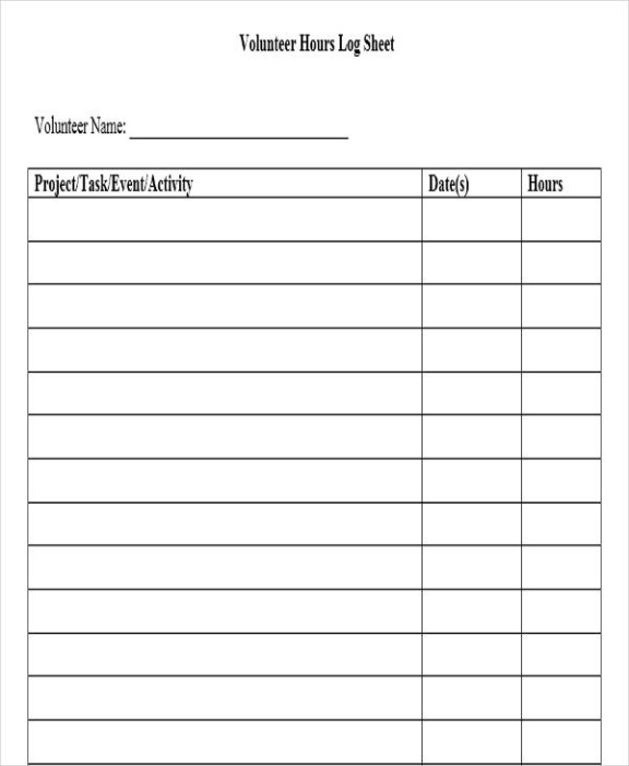 printable volunteer hours log sheet volunteer hour tracking template