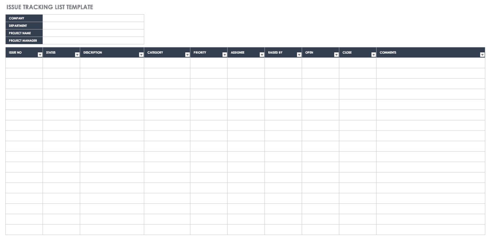 sample free issue tracking templates  smartsheet audit issue tracking template doc