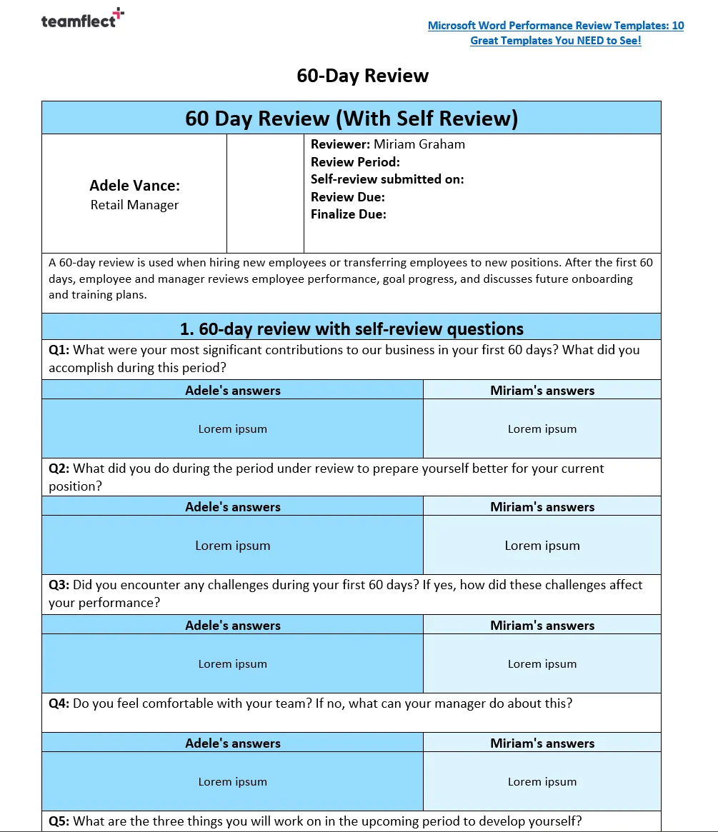 60 Day Evaluation Template