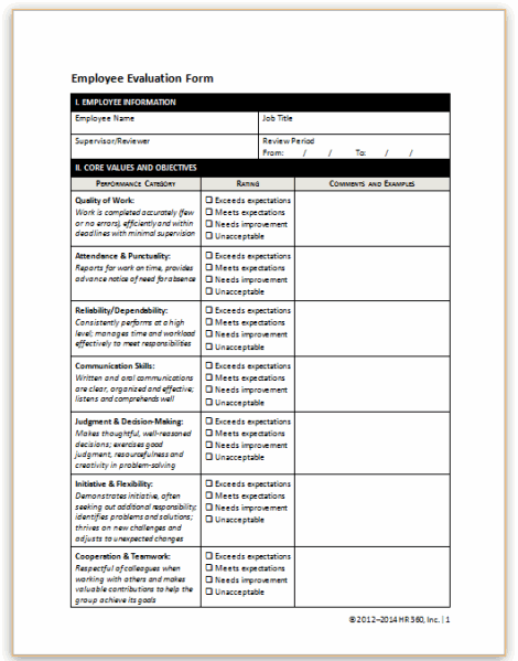 Job Performance Evaluation Template