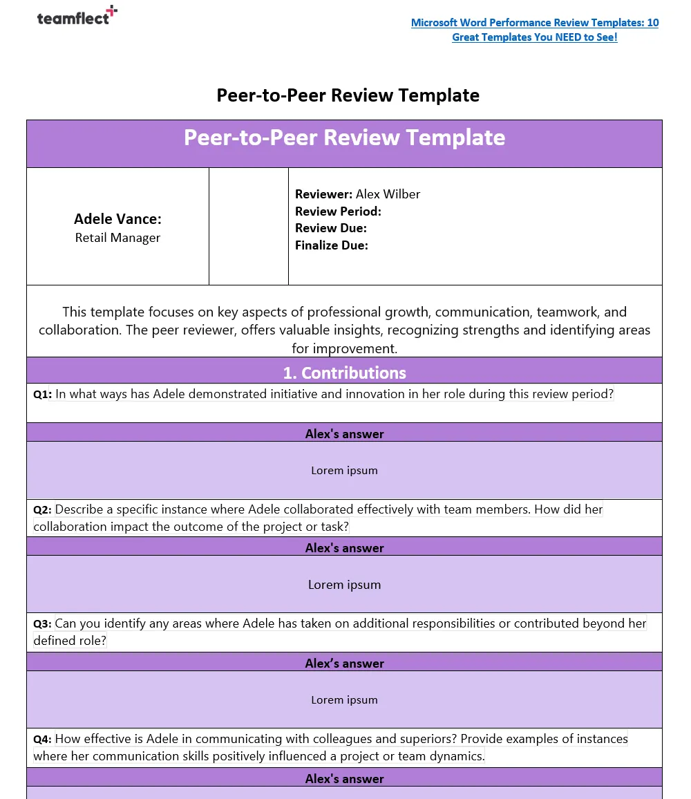 Peer Review Performance Evaluation Template Peer Review Performance Evaluation Template